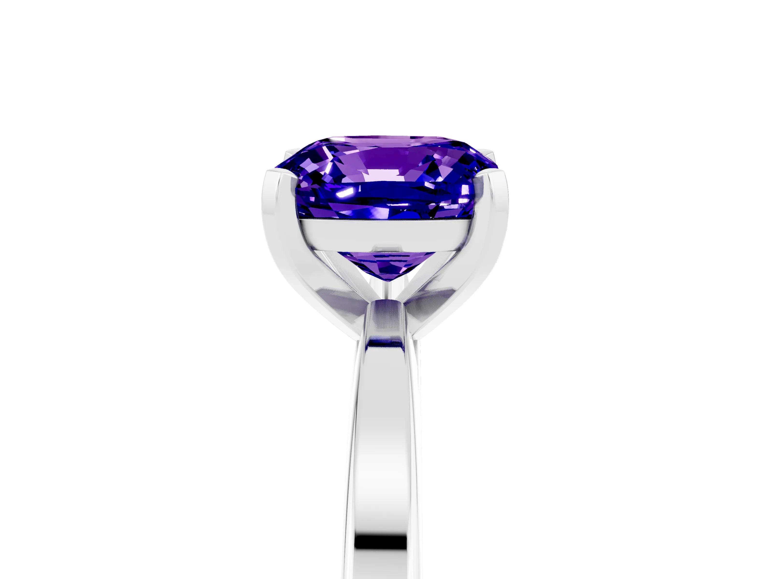 White gold Cushion Cut Tanzanite Solitaire Engagement Ring with Classic Band and Four-Prong Setting_29