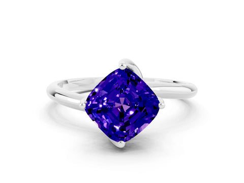 White gold Cushion Cut Tanzanite Solitaire Engagement Ring with Four-Prong Setting and Classic Band_12