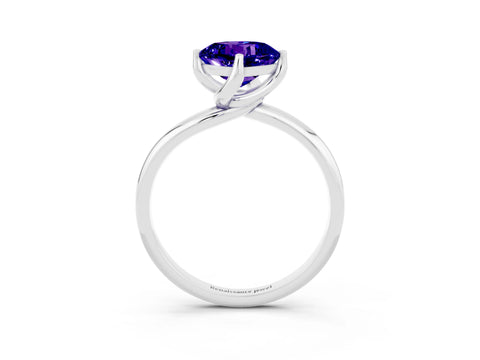 White gold Cushion Cut Tanzanite Solitaire Engagement Ring with Four-Prong Setting and Classic Band_15