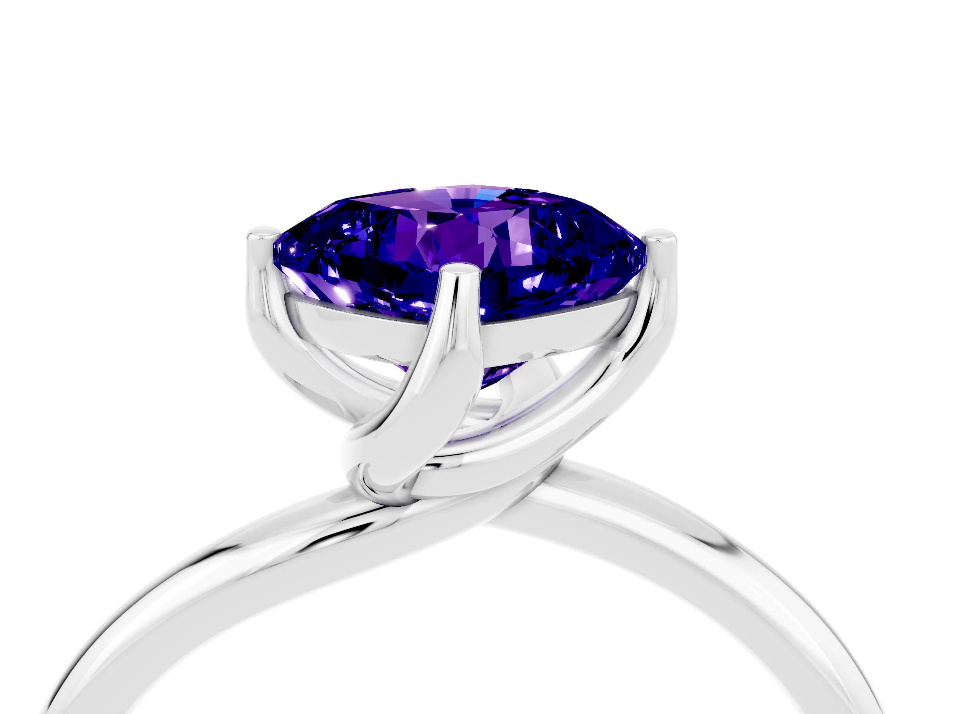 White gold Cushion Cut Tanzanite Solitaire Engagement Ring with Four-Prong Setting and Classic Band_16