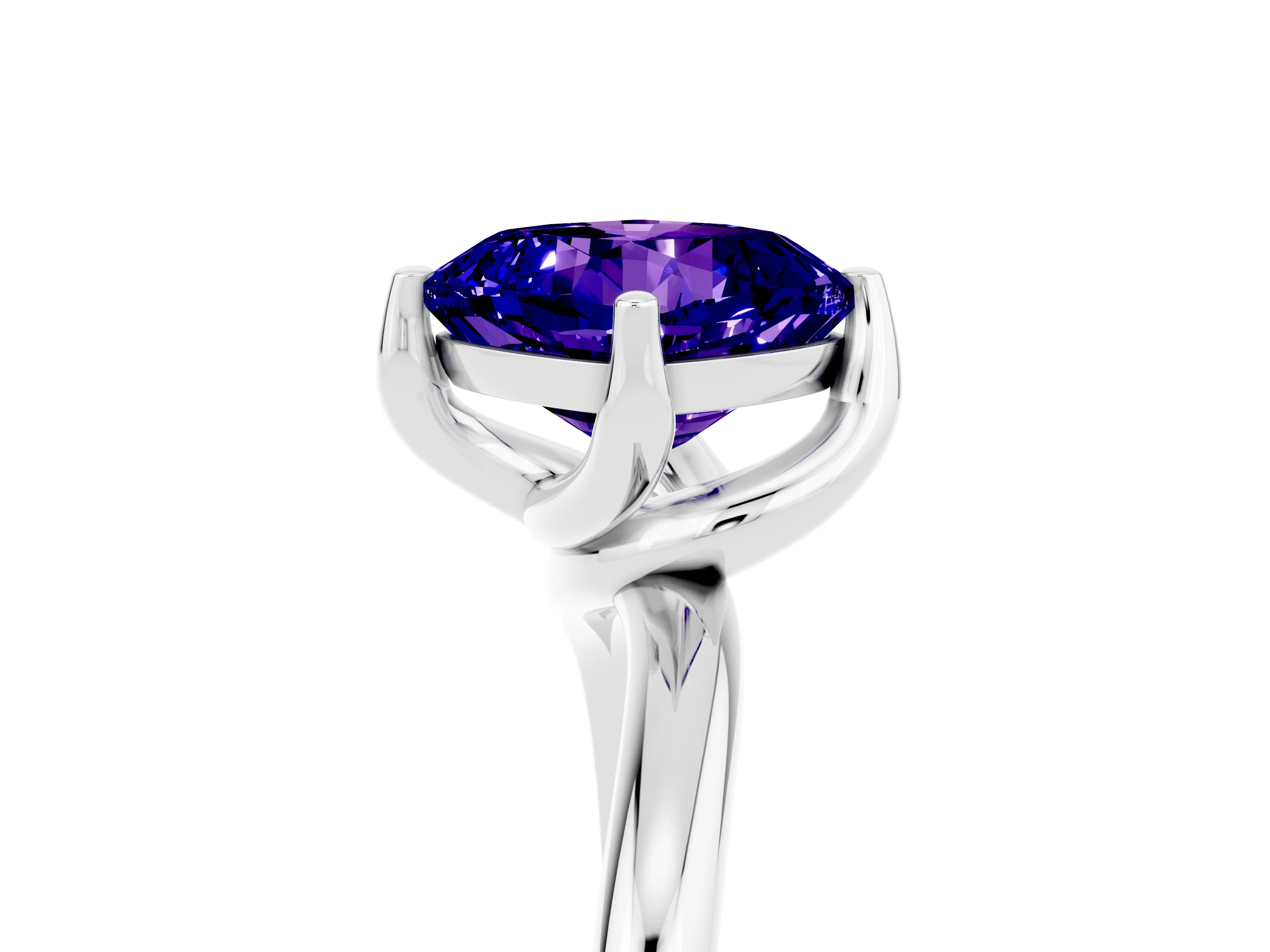 White gold Cushion Cut Tanzanite Solitaire Engagement Ring with Four-Prong Setting and Classic Band_17