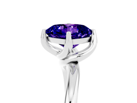 White gold Cushion Cut Tanzanite Solitaire Engagement Ring with Four-Prong Setting and Classic Band_17