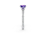 White gold Cushion Cut Tanzanite Solitaire Engagement Ring with Pavé Band and Four-Prong Setting_2