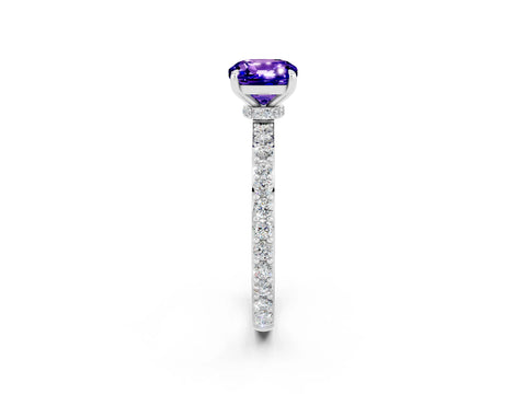 White gold Cushion Cut Tanzanite Solitaire Engagement Ring with Pavé Band and Four-Prong Setting_2