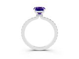 White gold Cushion Cut Tanzanite Solitaire Engagement Ring with Pavé Band and Four-Prong Setting_3