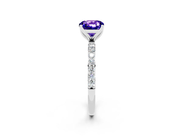 Platinum Cushion Cut Tanzanite Solitaire Engagement Ring with Round  Pavé Band and Prong Setting