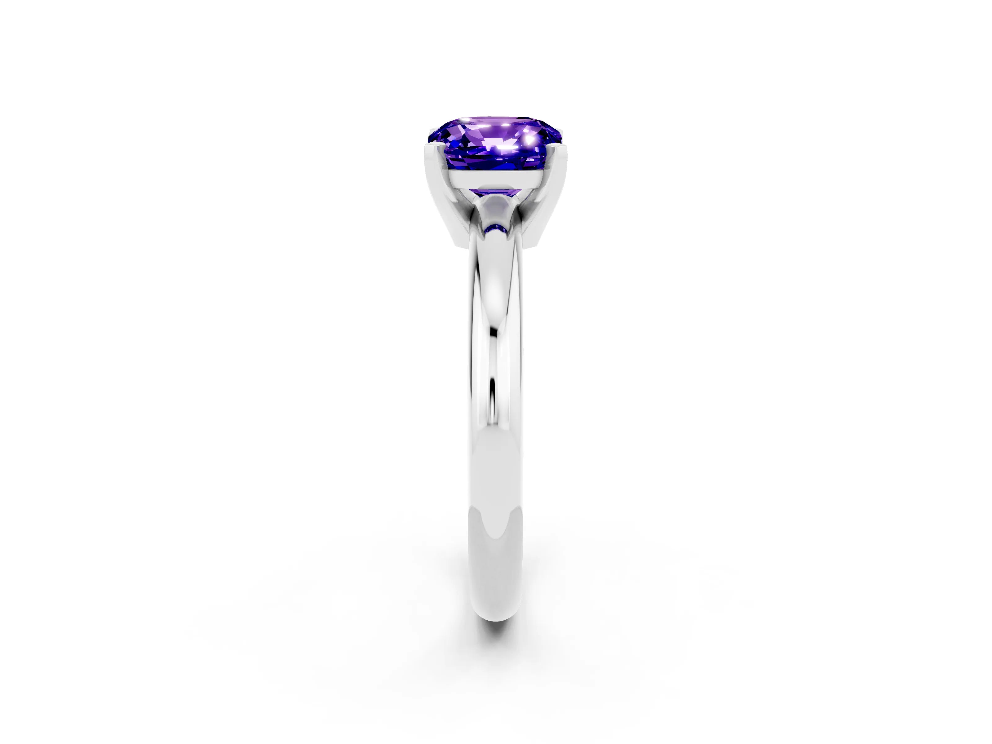 White gold Cushion Cut Tanzanite Solitaire Engagement Ring with Round Band and Four-Prong Setting_2