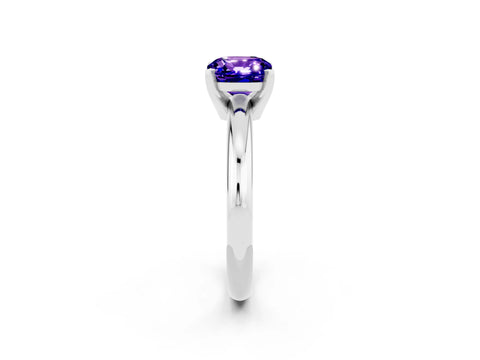 White gold Cushion Cut Tanzanite Solitaire Engagement Ring with Round Band and Four-Prong Setting_2