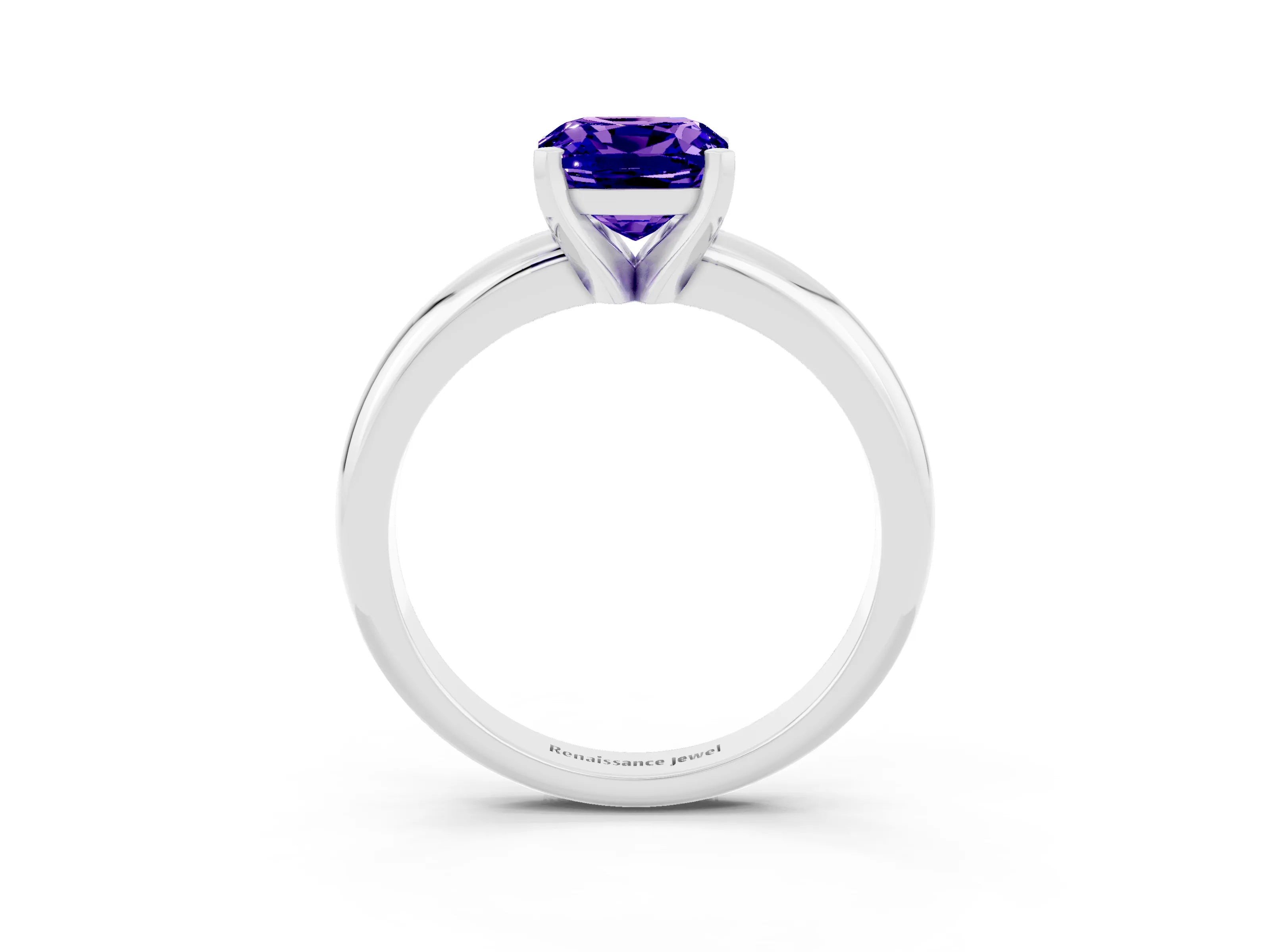 White gold Cushion Cut Tanzanite Solitaire Engagement Ring with Round Band and Four-Prong Setting_3