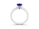 White gold Cushion Cut Tanzanite Solitaire Engagement Ring with Round Band and Four-Prong Setting_3