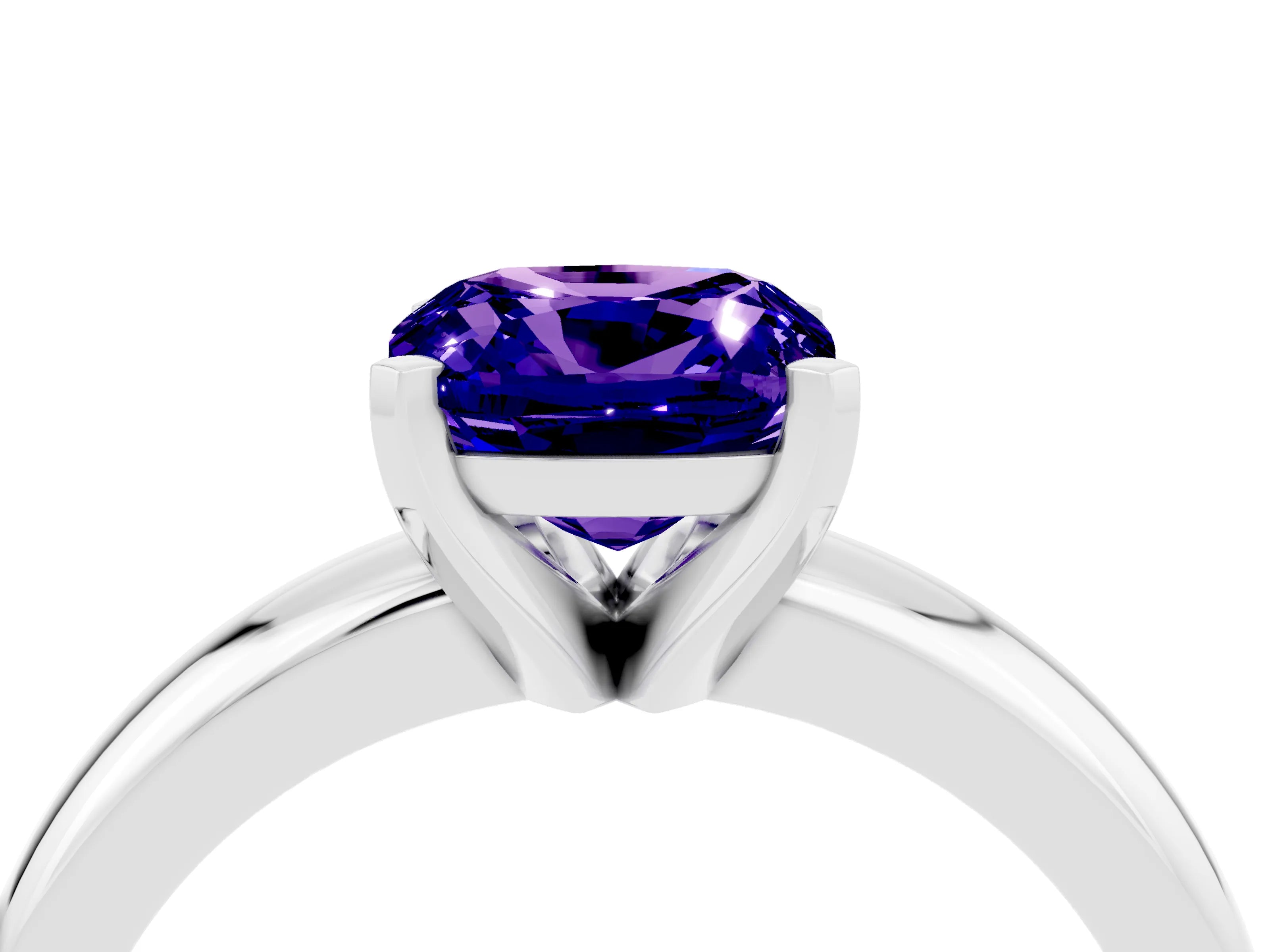 White gold Cushion Cut Tanzanite Solitaire Engagement Ring with Round Band and Four-Prong Setting_4