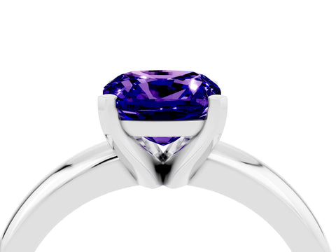 White gold Cushion Cut Tanzanite Solitaire Engagement Ring with Round Band and Four-Prong Setting_4