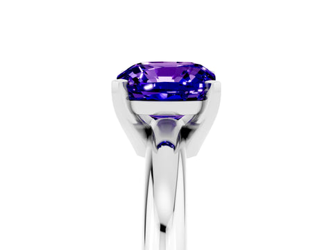 White gold Cushion Cut Tanzanite Solitaire Engagement Ring with Round Band and Four-Prong Setting_5