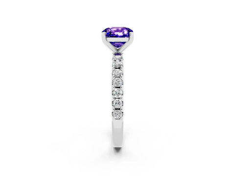 White gold Cushion Cut Tanzanite Solitaire Pavé Band with Four-Prong Setting_2