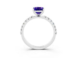 White gold Cushion Cut Tanzanite Solitaire Pavé Band with Four-Prong Setting_3