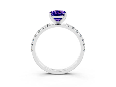 White gold Cushion Cut Tanzanite Solitaire Pavé Band with Four-Prong Setting_3