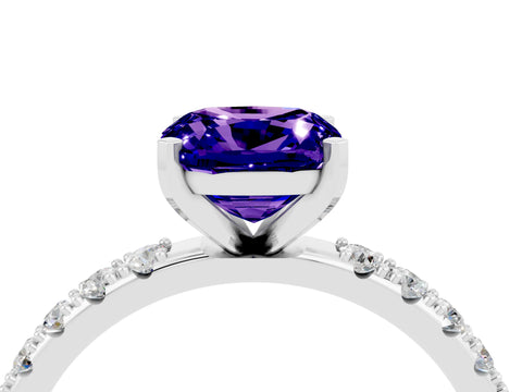 White gold Cushion Cut Tanzanite Solitaire Pavé Band with Four-Prong Setting_4