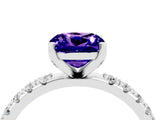 White gold Cushion Cut Tanzanite Solitaire Pavé Band with Four-Prong Setting_4