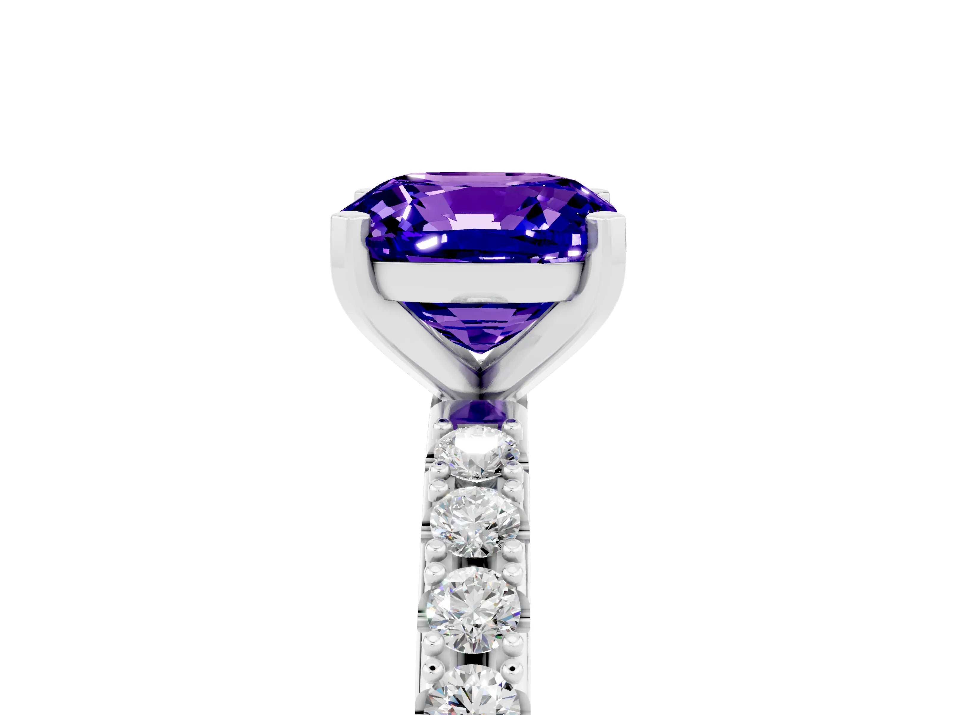 White gold Cushion Cut Tanzanite Solitaire Pavé Band with Four-Prong Setting_5