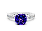 White gold Cushion Cut Tanzanite Solitaire Pavé Band with Four-Prong Setting