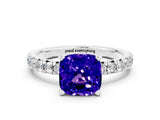 White gold Cushion Cut Tanzanite Solitaire Pavé Engagement Ring with Round Band and Prong Setting_12