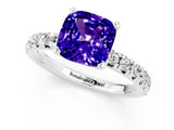 White gold Cushion Cut Tanzanite Solitaire Pavé Engagement Ring with Round Band and Prong Setting_13