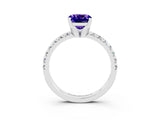 White gold Cushion Cut Tanzanite Solitaire Pavé Engagement Ring with Round Band and Prong Setting_15