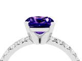 White gold Cushion Cut Tanzanite Solitaire Pavé Engagement Ring with Round Band and Prong Setting_16