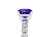 White gold Cushion Cut Tanzanite Solitaire Pavé Engagement Ring with Round Band and Prong Setting_17