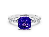 White gold Cushion Cut Tanzanite Solitaire Pavé Engagement Ring with Round Band and Prong Setting_84