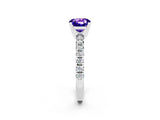 White gold Cushion Cut Tanzanite Solitaire Pavé Engagement Ring with Round Band and Prong Setting_86