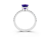White gold Cushion Cut Tanzanite Solitaire Pavé Engagement Ring with Round Band and Prong Setting_87
