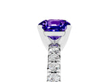 White gold Cushion Cut Tanzanite Solitaire Pavé Engagement Ring with Round Band and Prong Setting_89