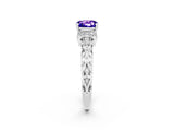 White gold Cushion Cut Tanzanite Solitaire Ring with Filigree Band and Four-Prong Setting_65