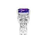 White gold Cushion Cut Tanzanite Solitaire Ring with Filigree Band and Four-Prong Setting_71