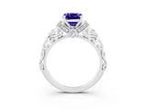 White gold Cushion Cut Tanzanite Solitaire Ring with Filigree Band and Four-Prong Setting_75