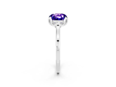 White gold Cushion Cut Tanzanite Solitaire Ring with Flower Prong Setting and Classic Band_14