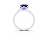 White gold Cushion Cut Tanzanite Solitaire Ring with Flower Prong Setting and Classic Band_15