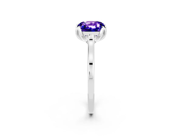 White gold Cushion Cut Tanzanite Solitaire Ring with Flower Prong Setting and Classic Band
