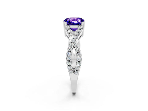 White gold Cushion Cut Tanzanite Solitaire Ring with Four-Prong Setting and Twisted Pavé Band_2
