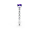 White gold Cushion Cut Tanzanite Solitaire Ring with Pavé Accents and Four-Prong Setting_2