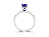 White gold Cushion Cut Tanzanite Solitaire Ring with Pavé Accents and Four-Prong Setting_3