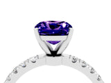 White gold Cushion Cut Tanzanite Solitaire Ring with Pavé Accents and Four-Prong Setting_4