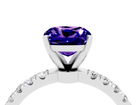 White gold Cushion Cut Tanzanite Solitaire Ring with Pavé Accents and Four-Prong Setting_4