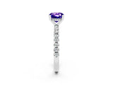 White gold Cushion Cut Tanzanite Solitaire Ring with Pavé Band and Four-Prong Setting_14