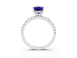 White gold Cushion Cut Tanzanite Solitaire Ring with Pavé Band and Four-Prong Setting_15