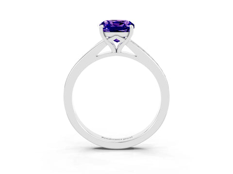 White gold Cushion Cut Tanzanite Solitaire Ring with Pavé Band and Prong Setting_15