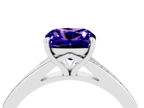 White gold Cushion Cut Tanzanite Solitaire Ring with Pavé Band and Prong Setting_16