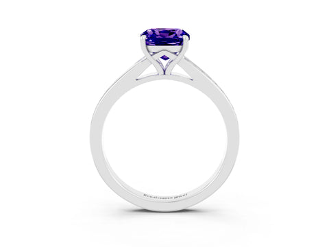 White gold Cushion Cut Tanzanite Solitaire Ring with Pavé Band and Prong Setting_3