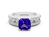 White gold Cushion Cut Tanzanite Solitaire Ring with Pavé and Channel Set Band_18